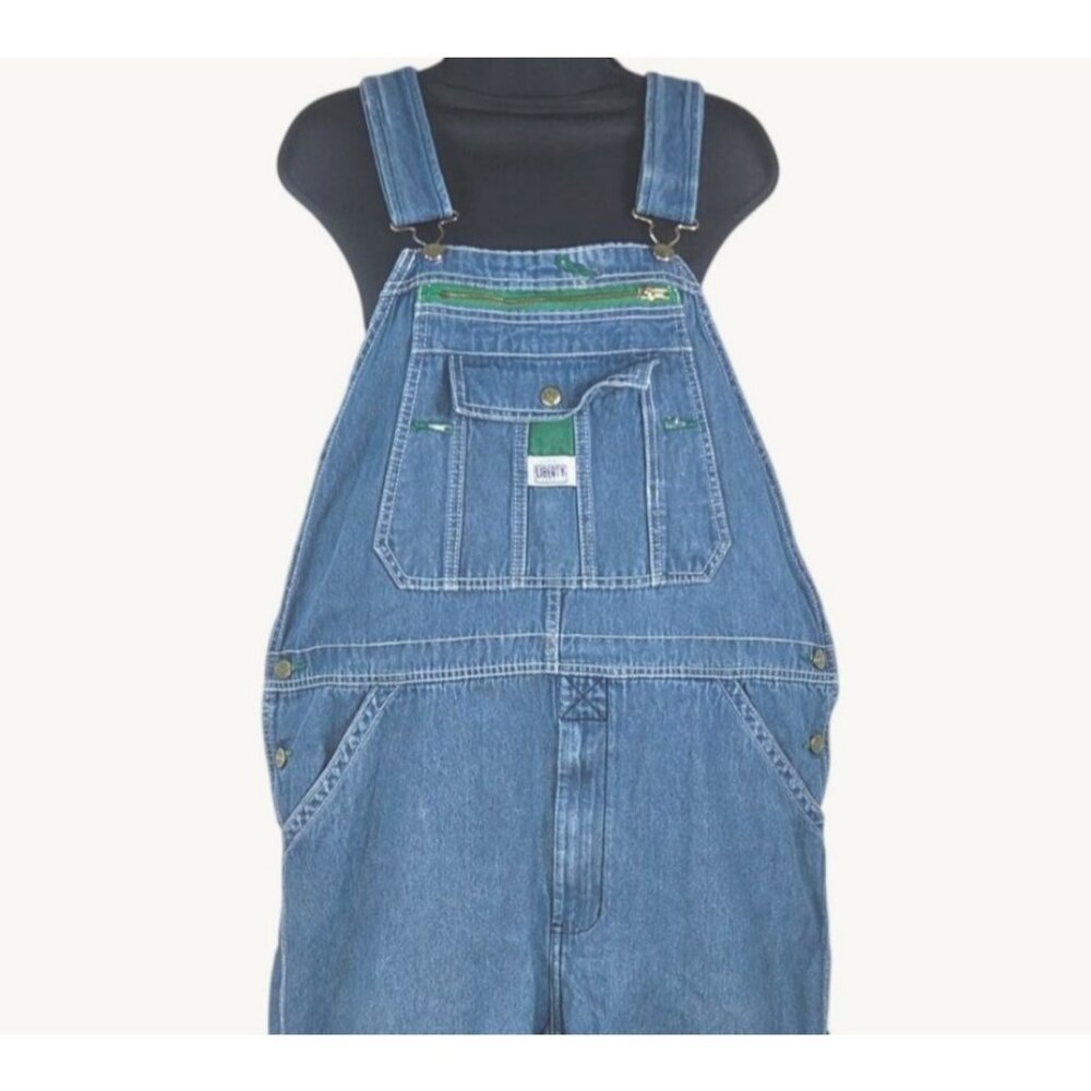 Liberty Mens Rigid Denim Bib Overalls 36x30 Blue Cotton Adjustable Straps Workwe - Picture 3 of 11